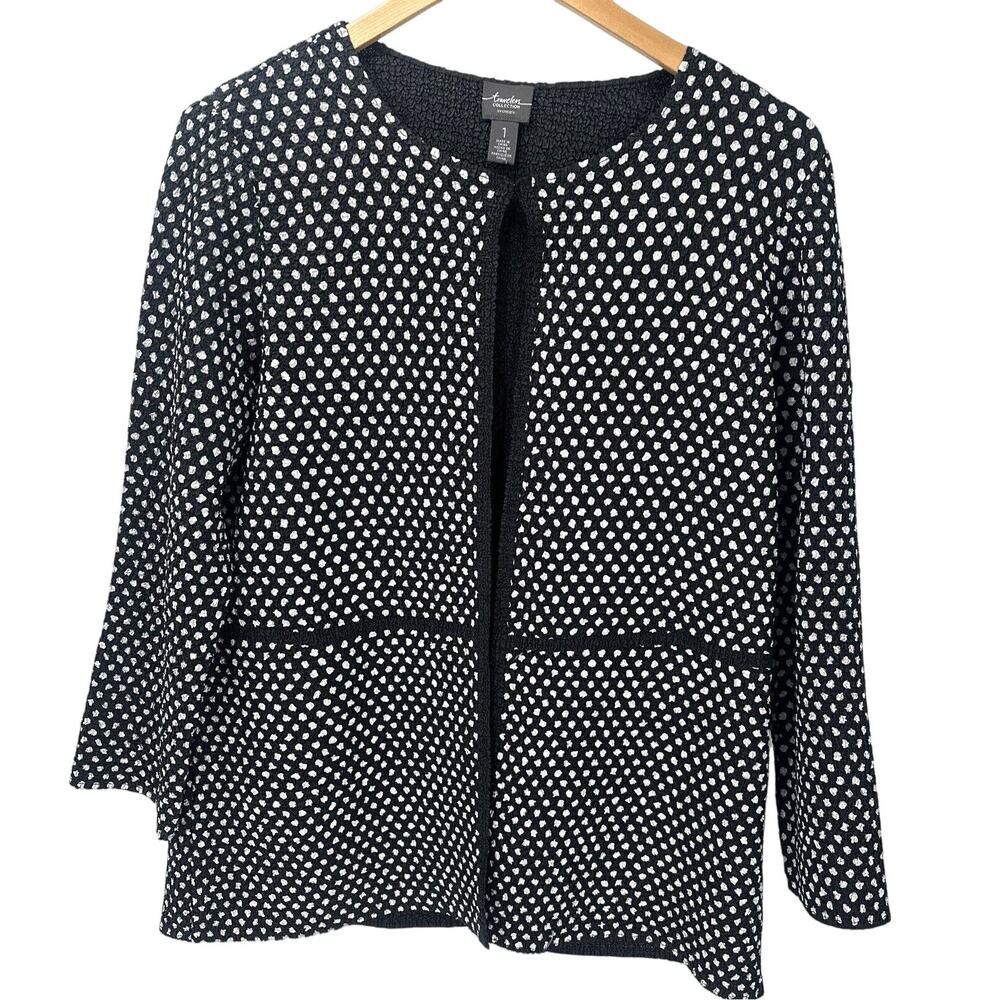 Chico's Blazer Womens Medium Black White Textured Polka Dot Single Hook Close